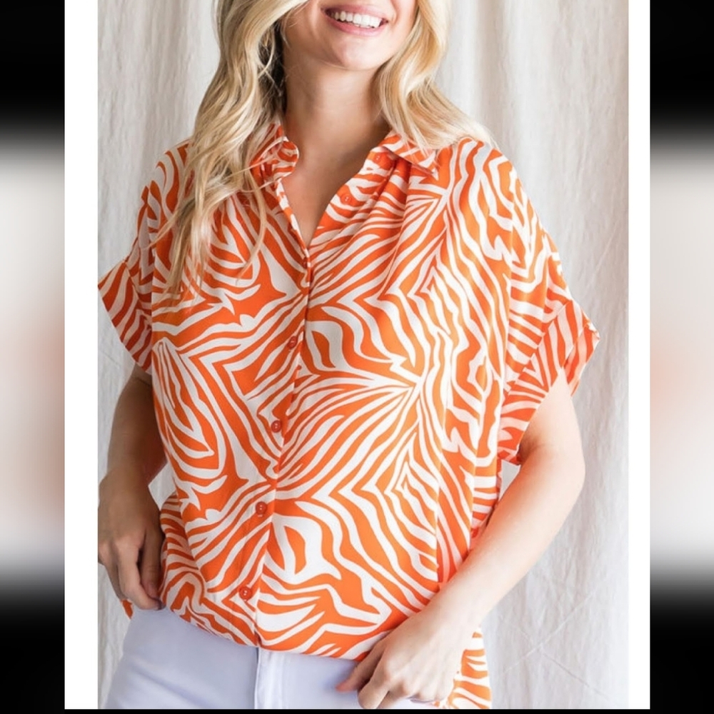 NWT, Small, Gameday Top, Orange & White Tiger Stripe Top